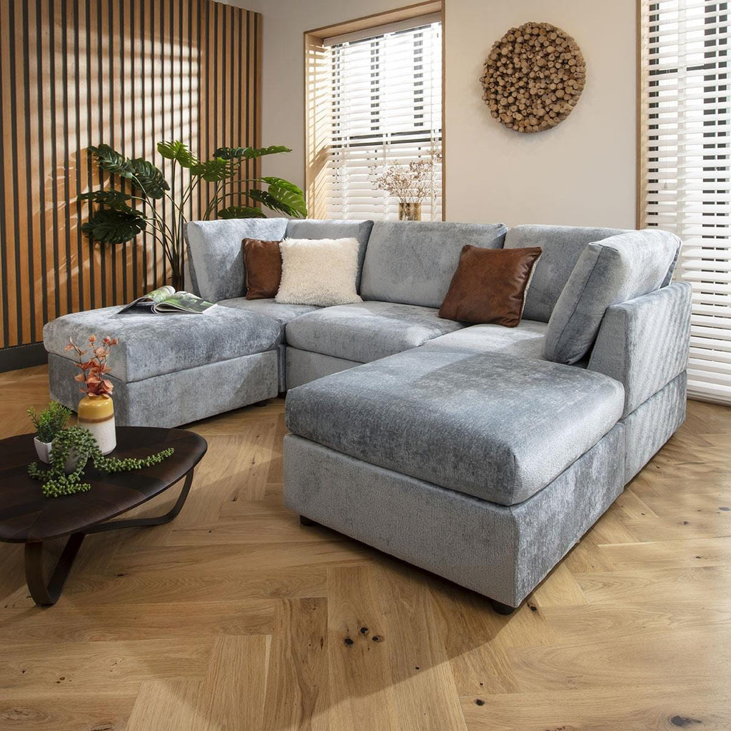 Sully 3 Seater U-Shape Sofa Blue Chenille 240x160cm 4