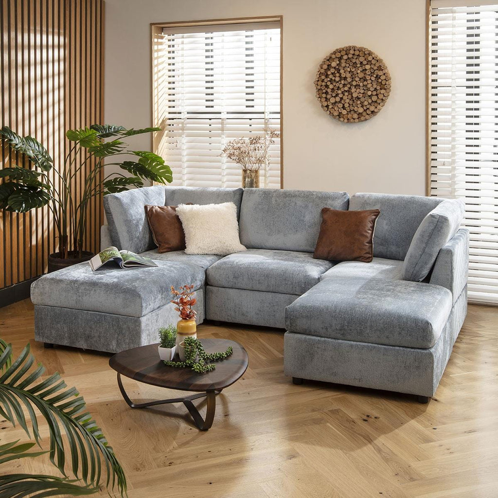 Sully 3 Seater U-Shape Sofa Blue Chenille 240x160cm 4