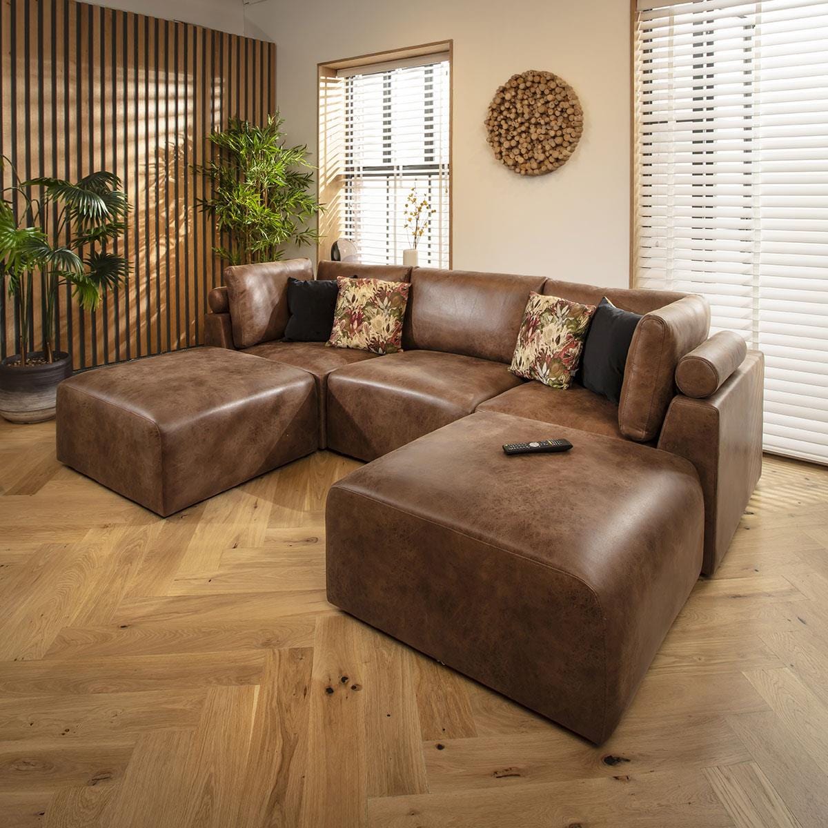 Martha 3 Seater U-Shape Sofa Antique Brown 266x176cm 4