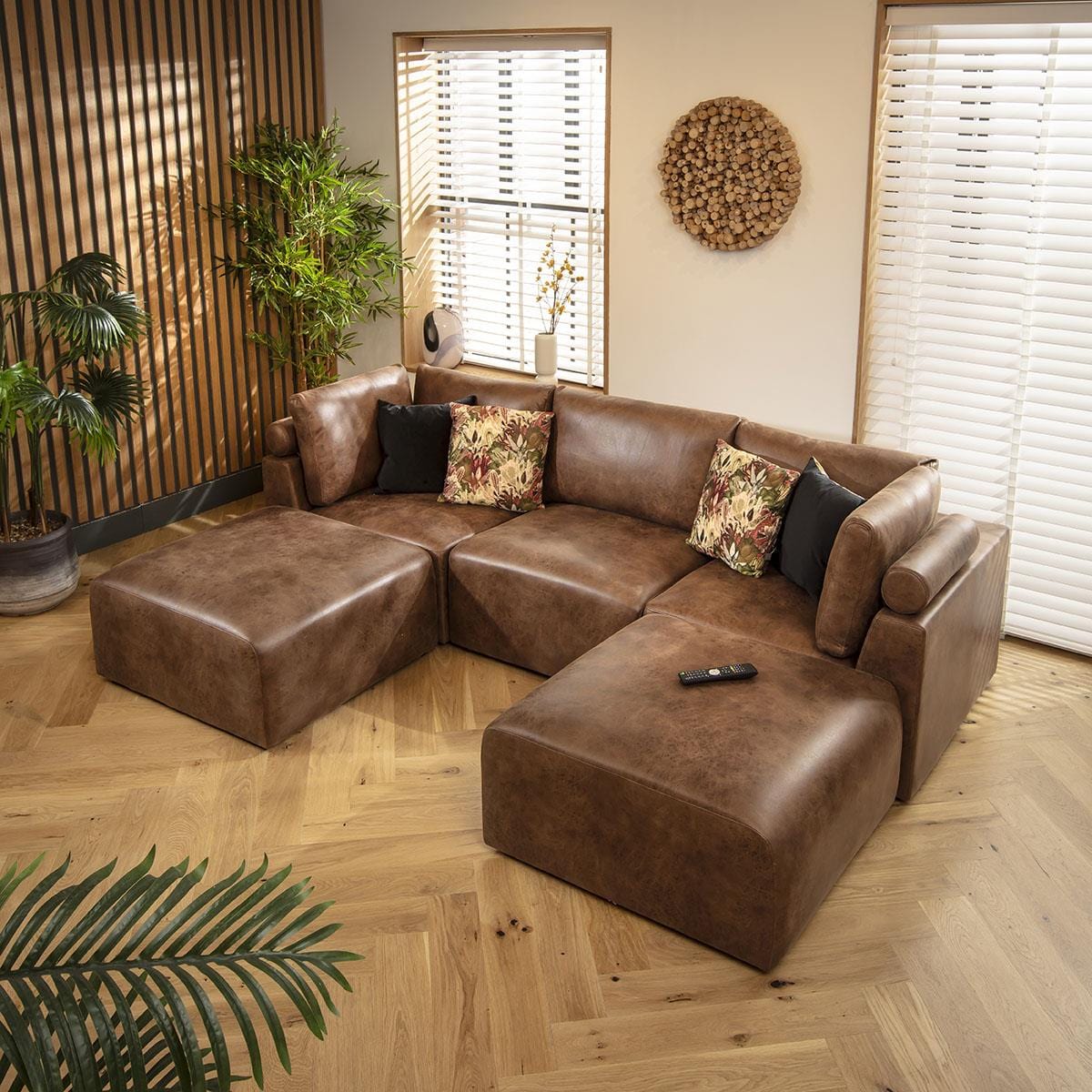 Martha 3 Seater U-Shape Sofa Antique Brown 266x176cm 4