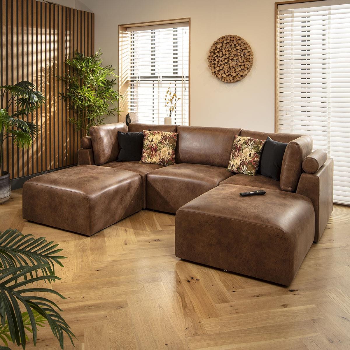 Martha 3 Seater U-Shape Sofa Antique Brown 266x176cm 4