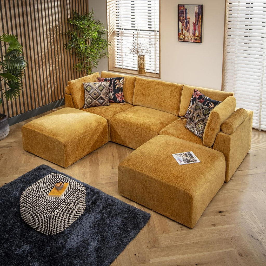 Martha 3 Seater U-Shape Sofa Mustard Chenille 266x176cm 4