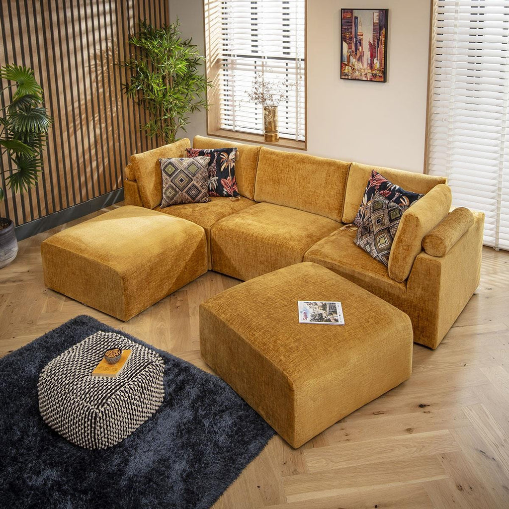 Martha 3 Seater U-Shape Sofa Mustard Chenille 266x176cm 4