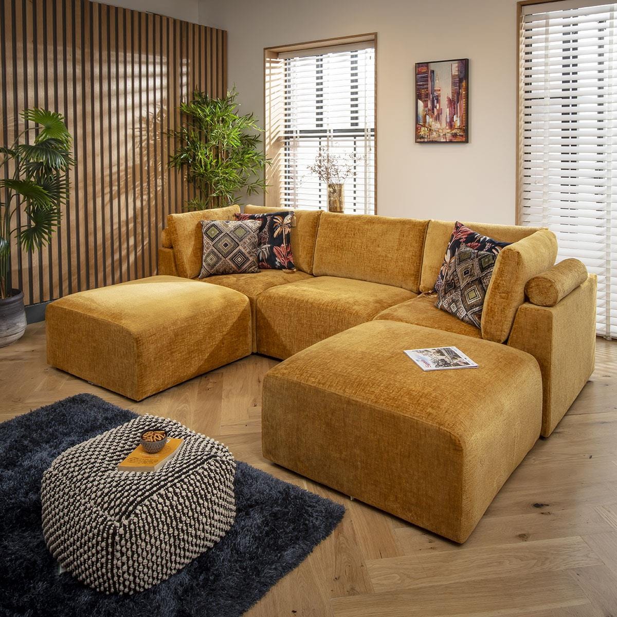 Martha 3 Seater U-Shape Sofa Mustard Chenille 266x176cm 4