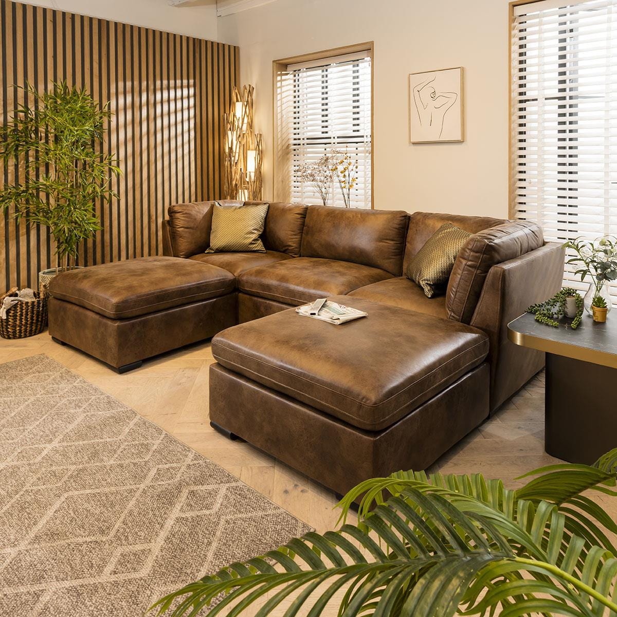 Mikey 3 Seater U-Shape Sofa Brown 285x190cm 4