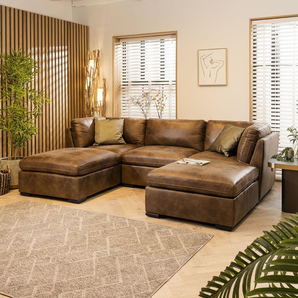 Mikey 3 Seater U-Shape Sofa Brown 285x190cm 4