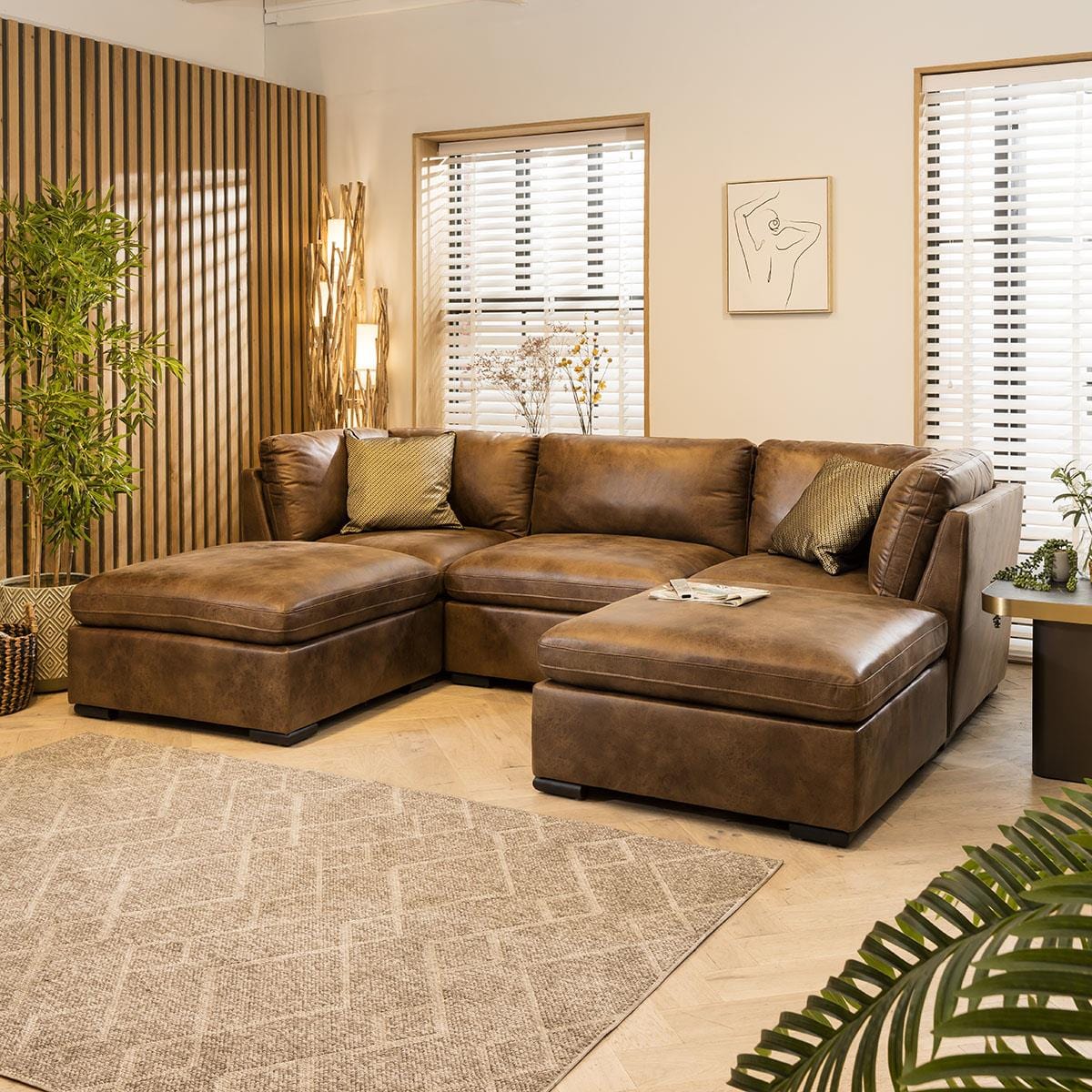 Mikey 3 Seater U-Shape Sofa Brown 285x190cm 4