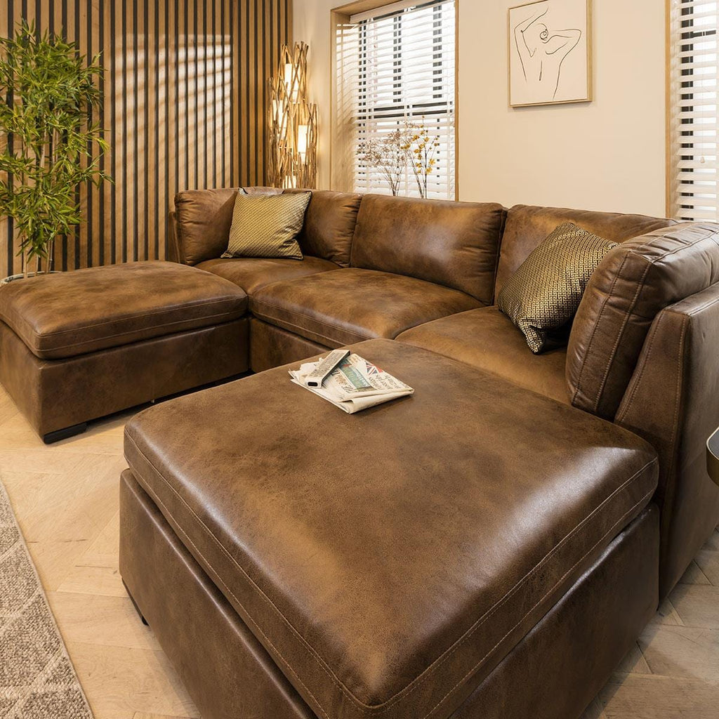 Mikey 3 Seater U-Shape Sofa Brown 285x190cm 4