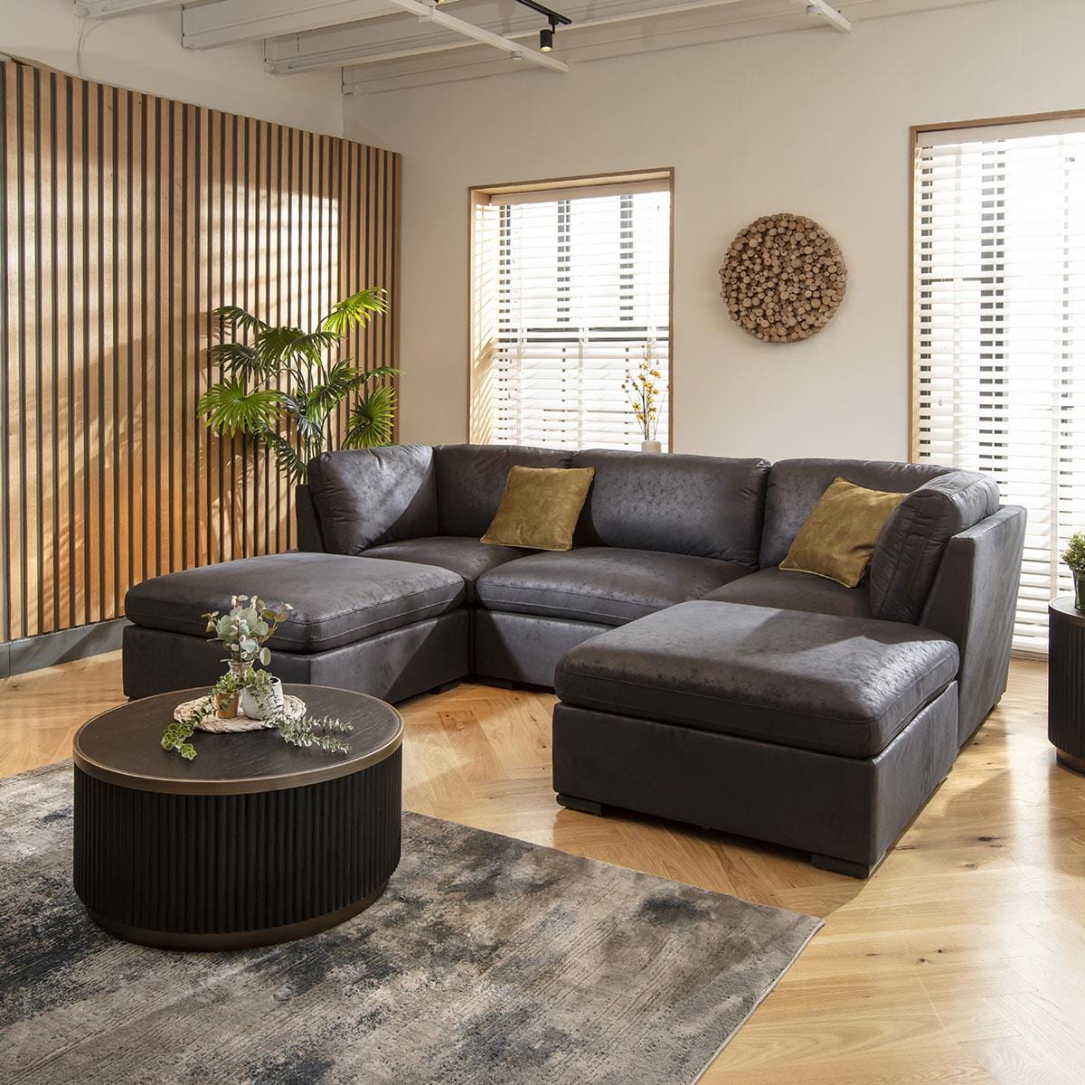 Mikey 3 Seater U-Shape Sofa Black 285x190cm 4