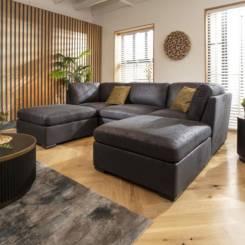 Mikey 3 Seater U-Shape Sofa Black 285x190cm 4