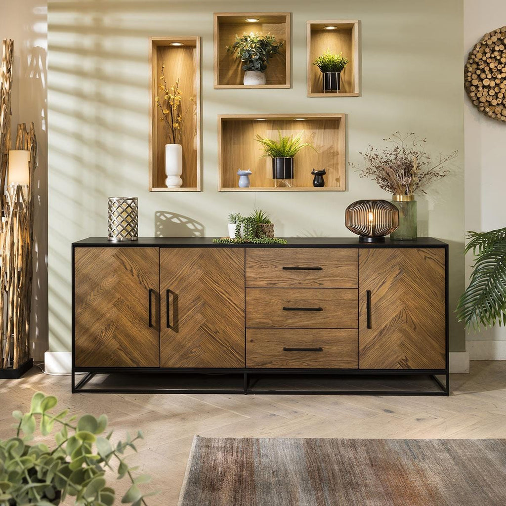 Gemini Solid Wood Parquet Sideboard Cabinet 200cm