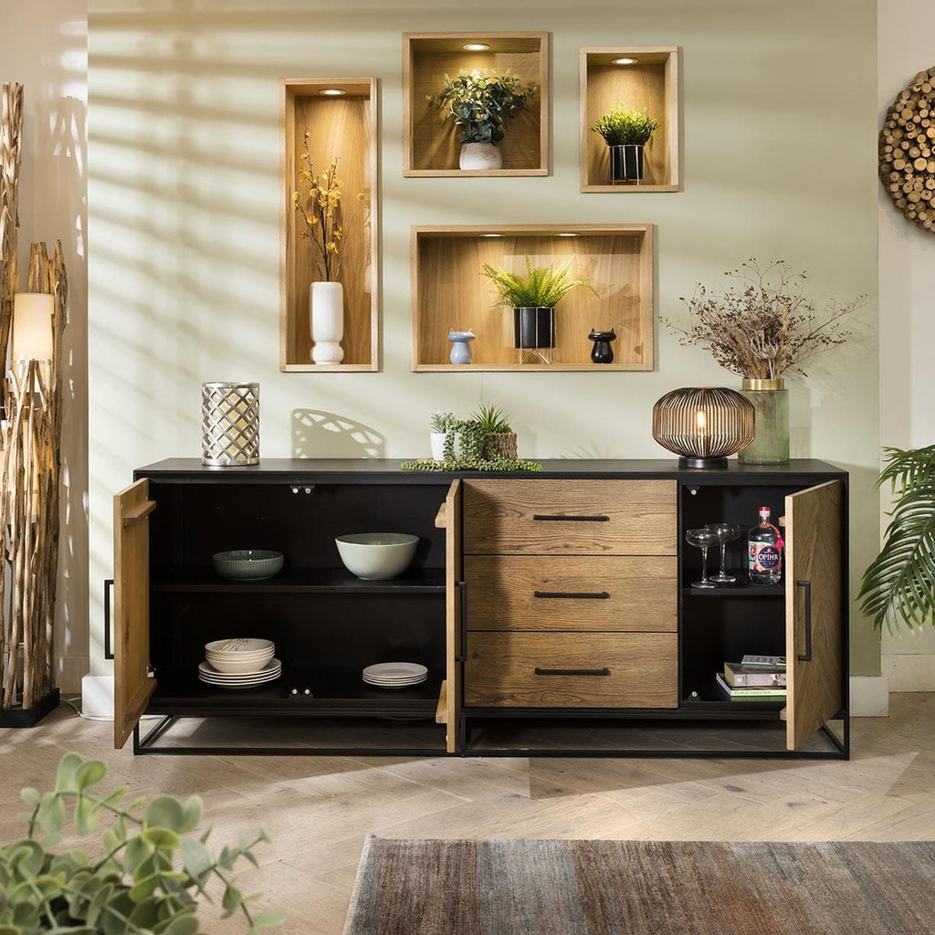 Gemini Solid Wood Parquet Sideboard Cabinet 200cm