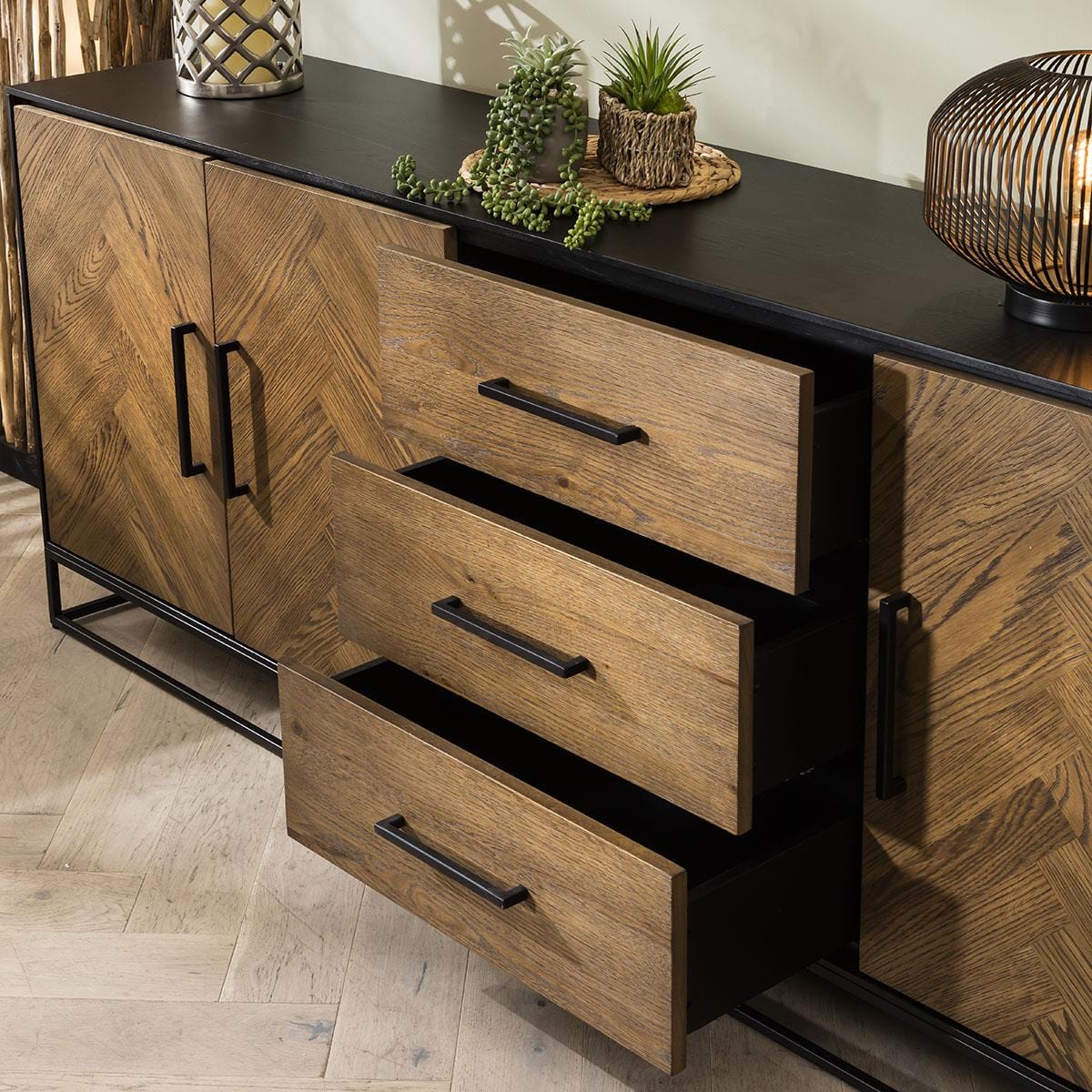 Gemini Solid Wood Parquet Sideboard Cabinet 200cm