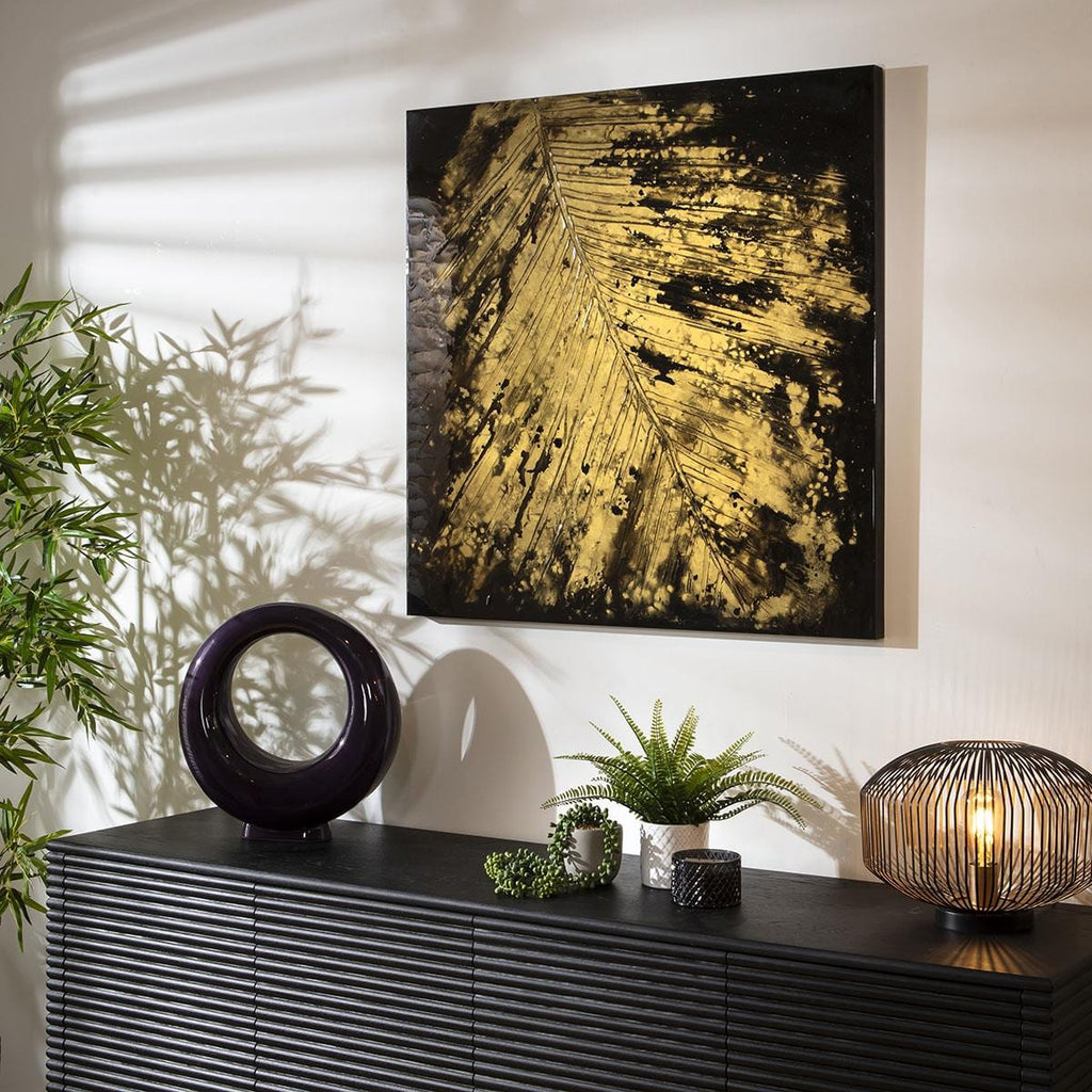 Square Abstract Framed Wall Artwork Black & Gold 90x90cm