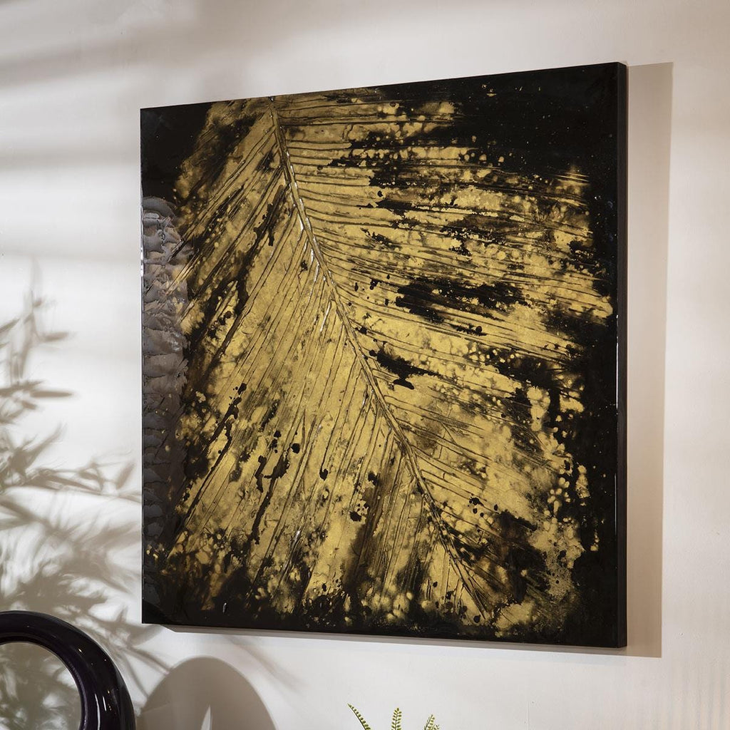 Square Abstract Framed Wall Artwork Black & Gold 90x90cm