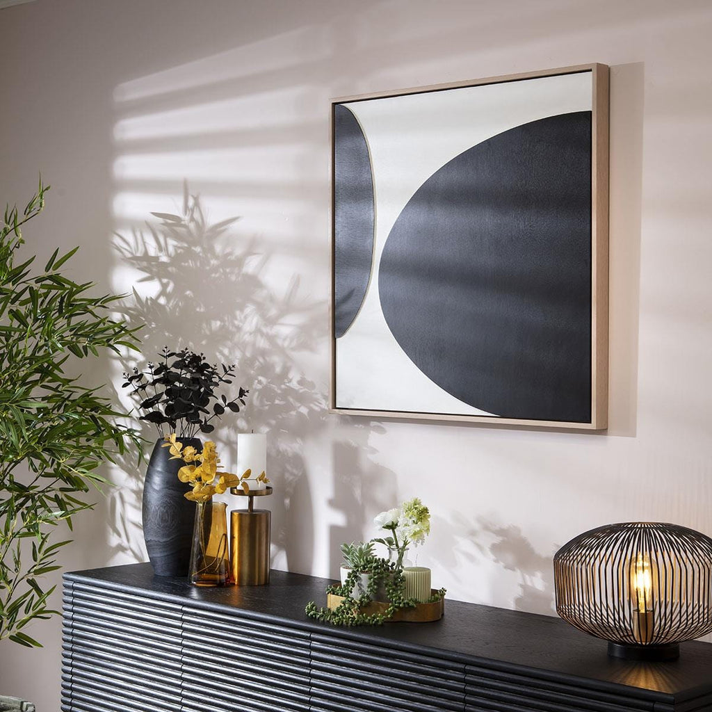 Square Abstract Framed Wall Artwork Black & White 80x80cm