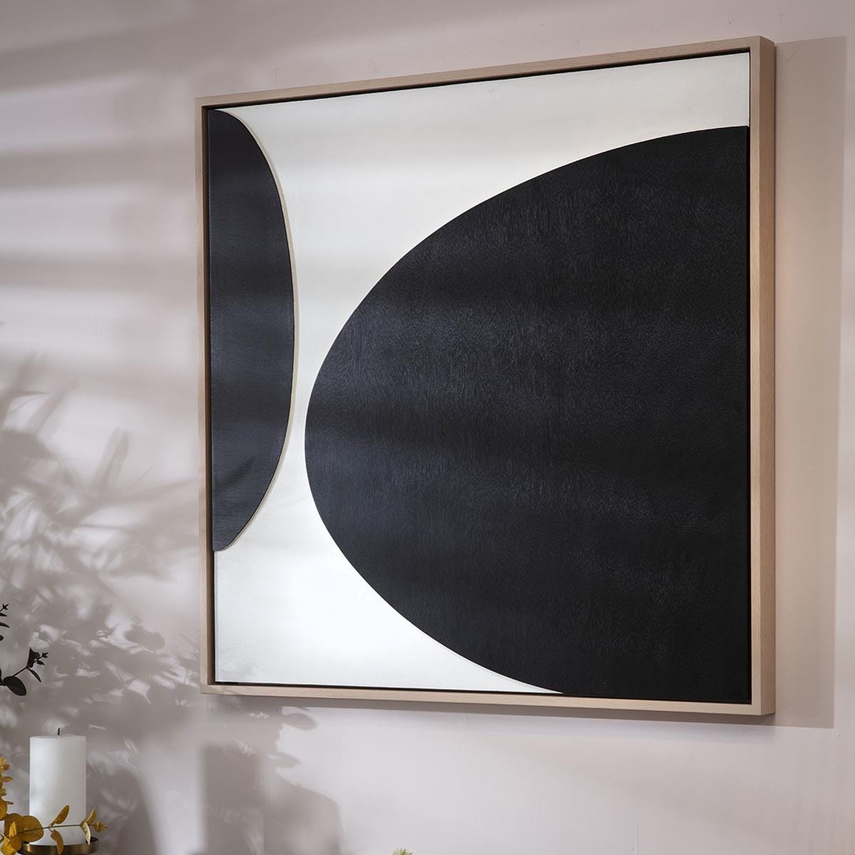 Square Abstract Framed Wall Artwork Black & White 80x80cm