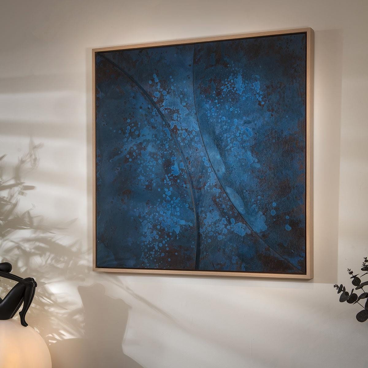 Square Abstract Framed Wall Artwork Blue & Black 80x80cm