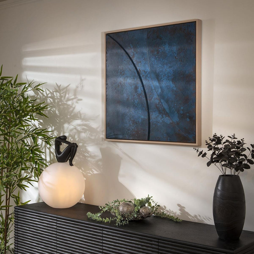 Square Abstract Framed Wall Artwork Blue & Black 80x80cm