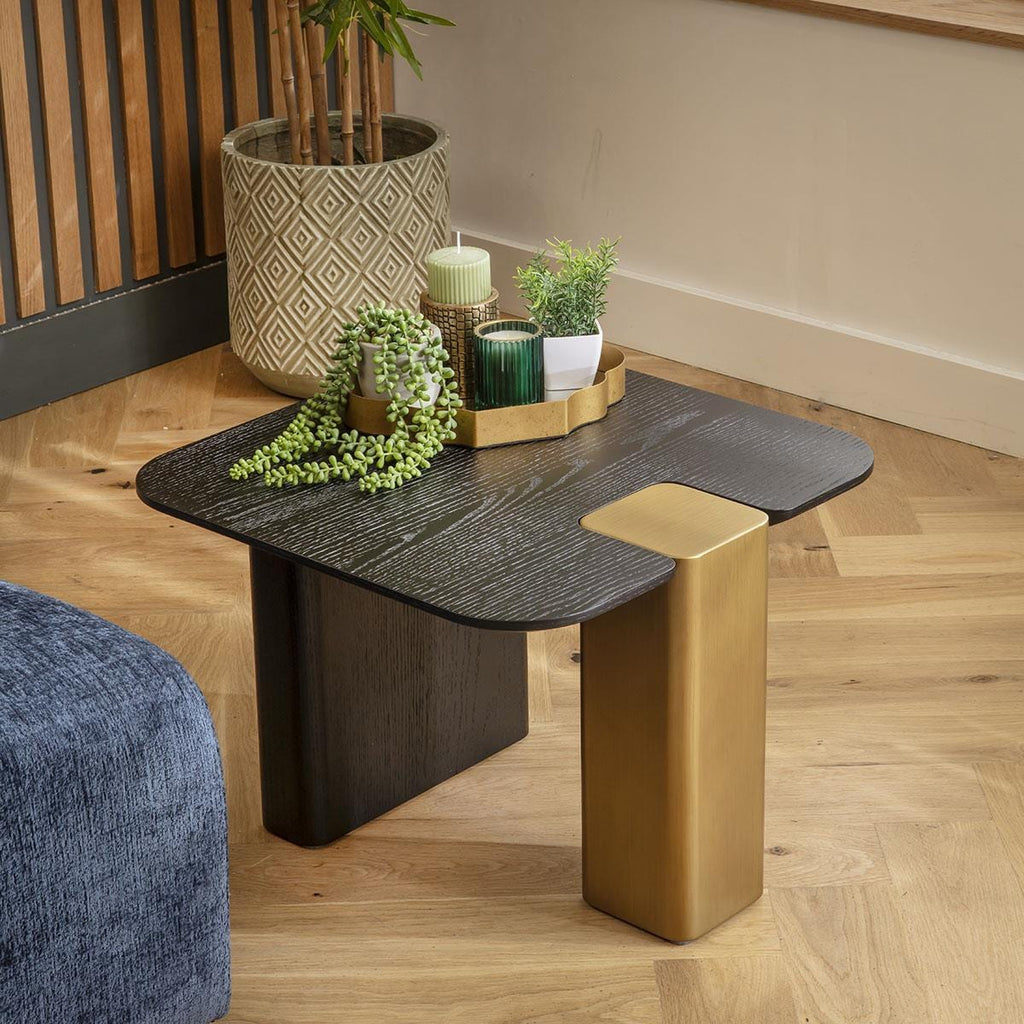 Smythson Square Side Table Black Oak & Gold 60cm