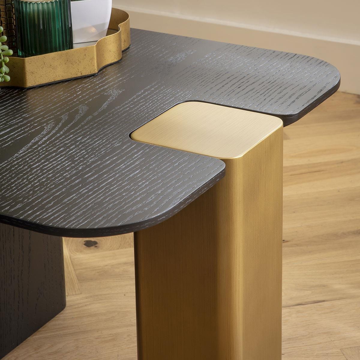 Smythson Square Side Table Black Oak & Gold 60cm