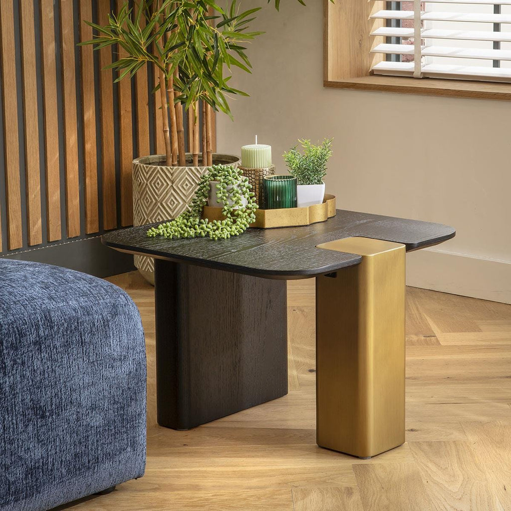 Smythson Square Side Table Black Oak & Gold 60cm