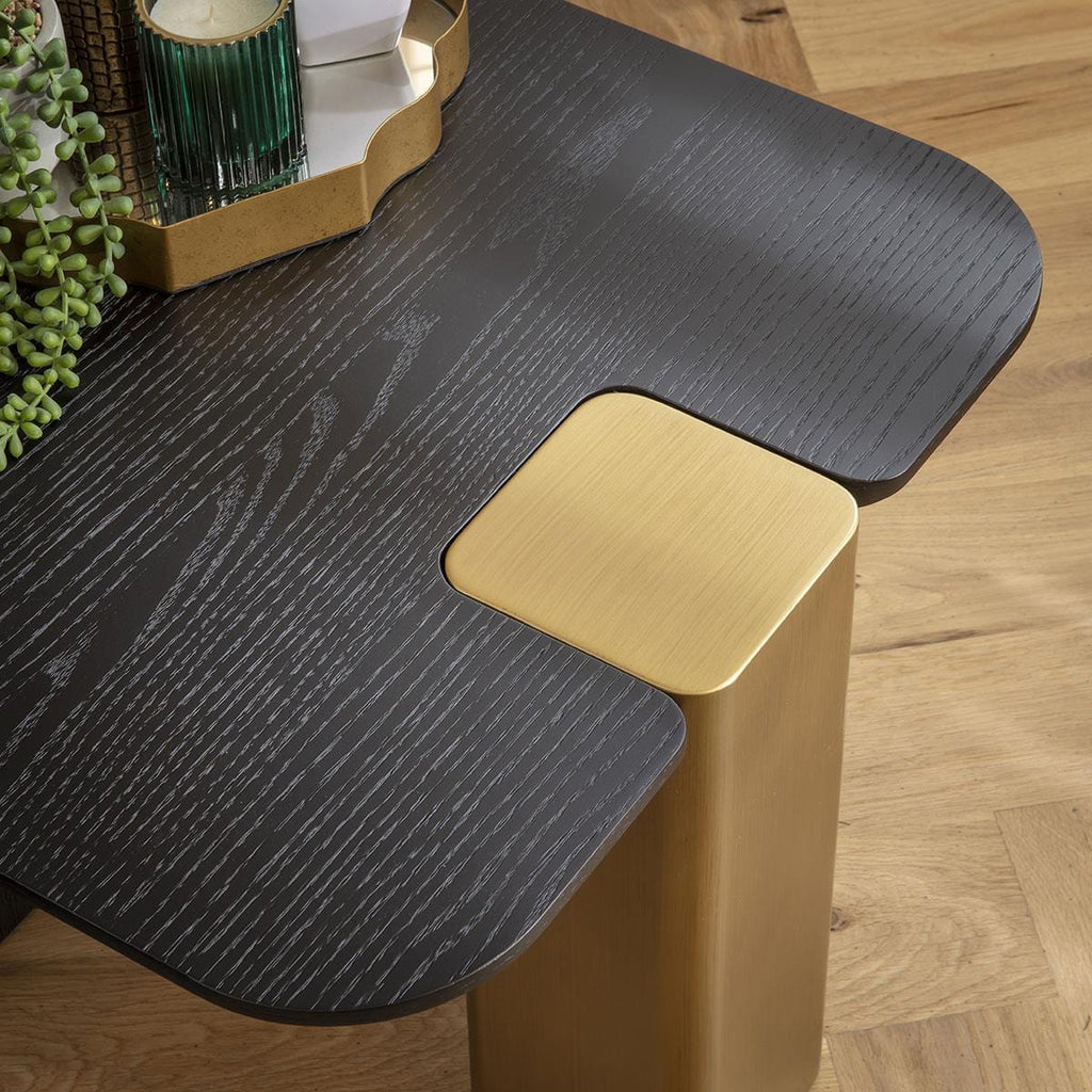 Smythson Square Side Table Black Oak & Gold 60cm
