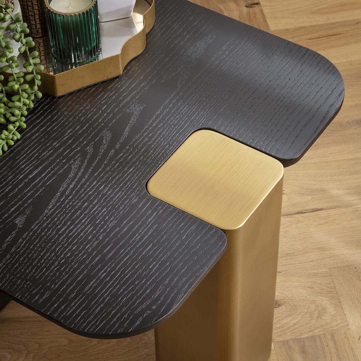 Smythson Square Side Table Black Oak & Gold 60cm