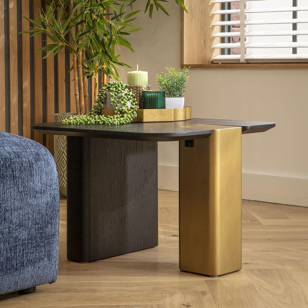 Smythson Square Side Table Black Oak & Gold 60cm