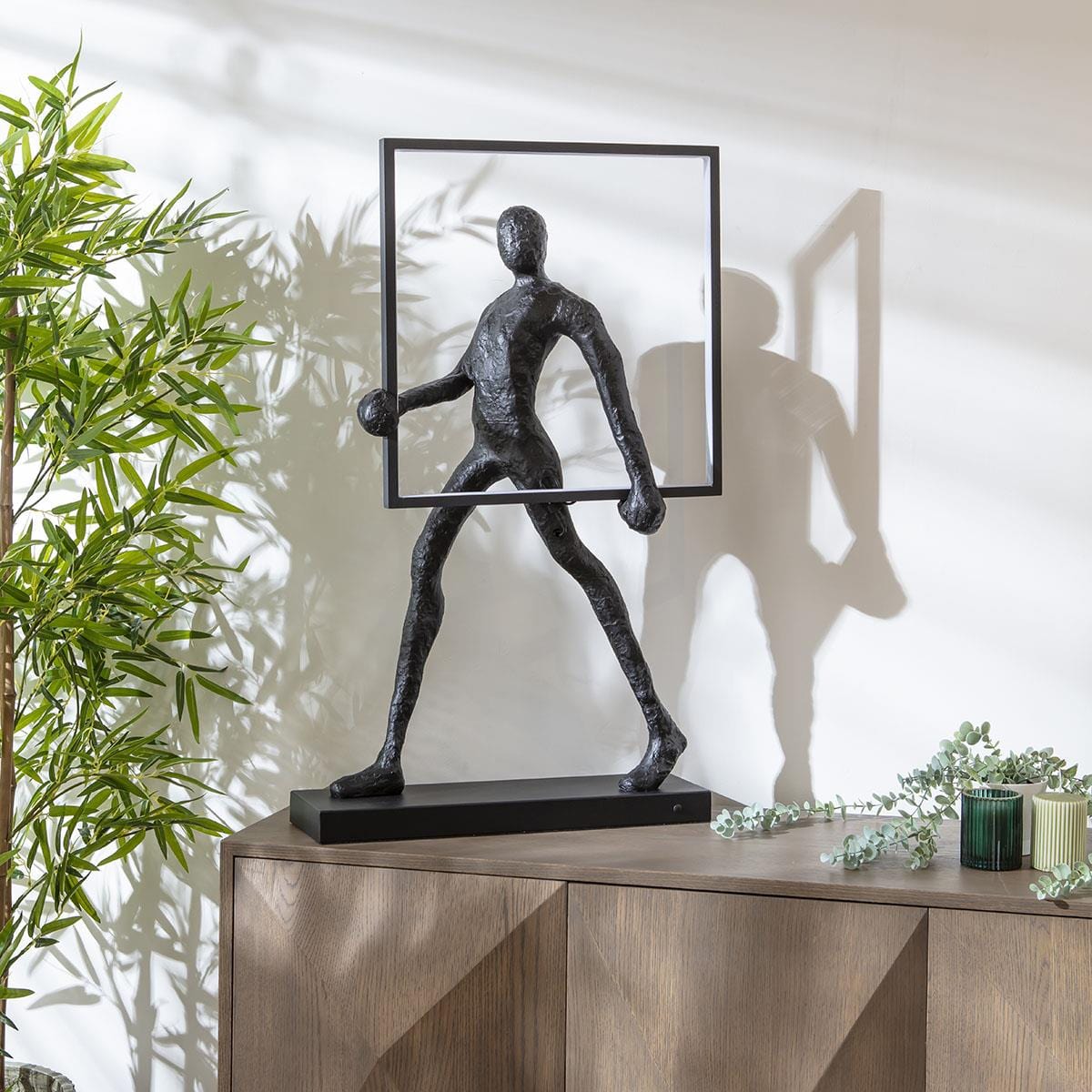 Sculpt Square Black Resin Large LED Table Lamp 50x92cm