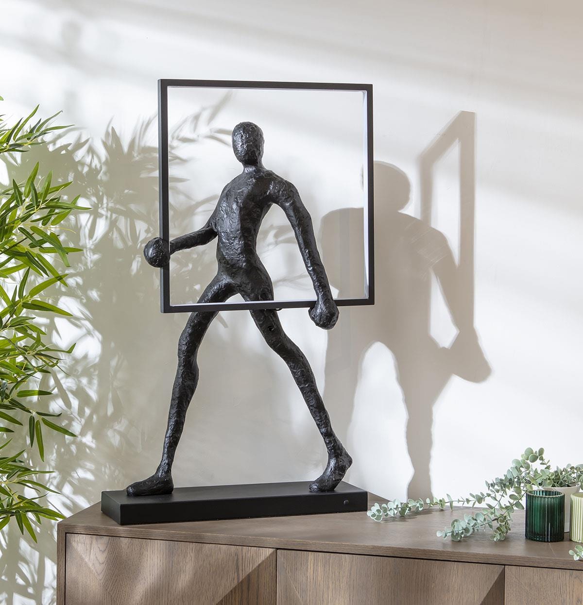 Sculpt Square Black Resin Large LED Table Lamp 50x92cm