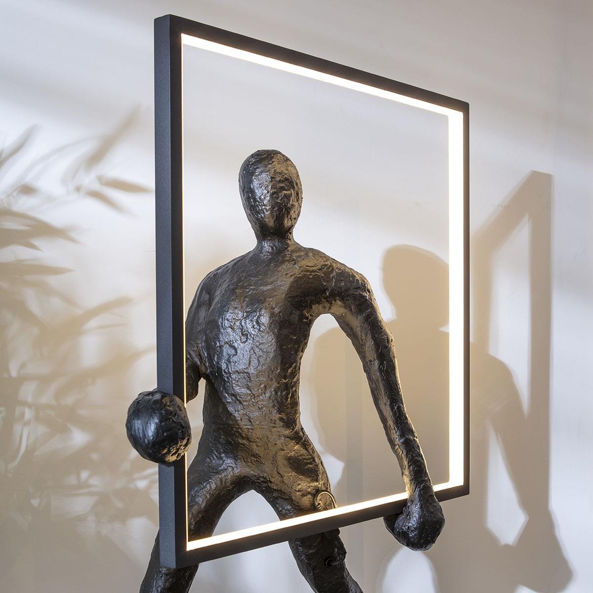 Sculpt Square Black Resin Large LED Table Lamp 50x92cm