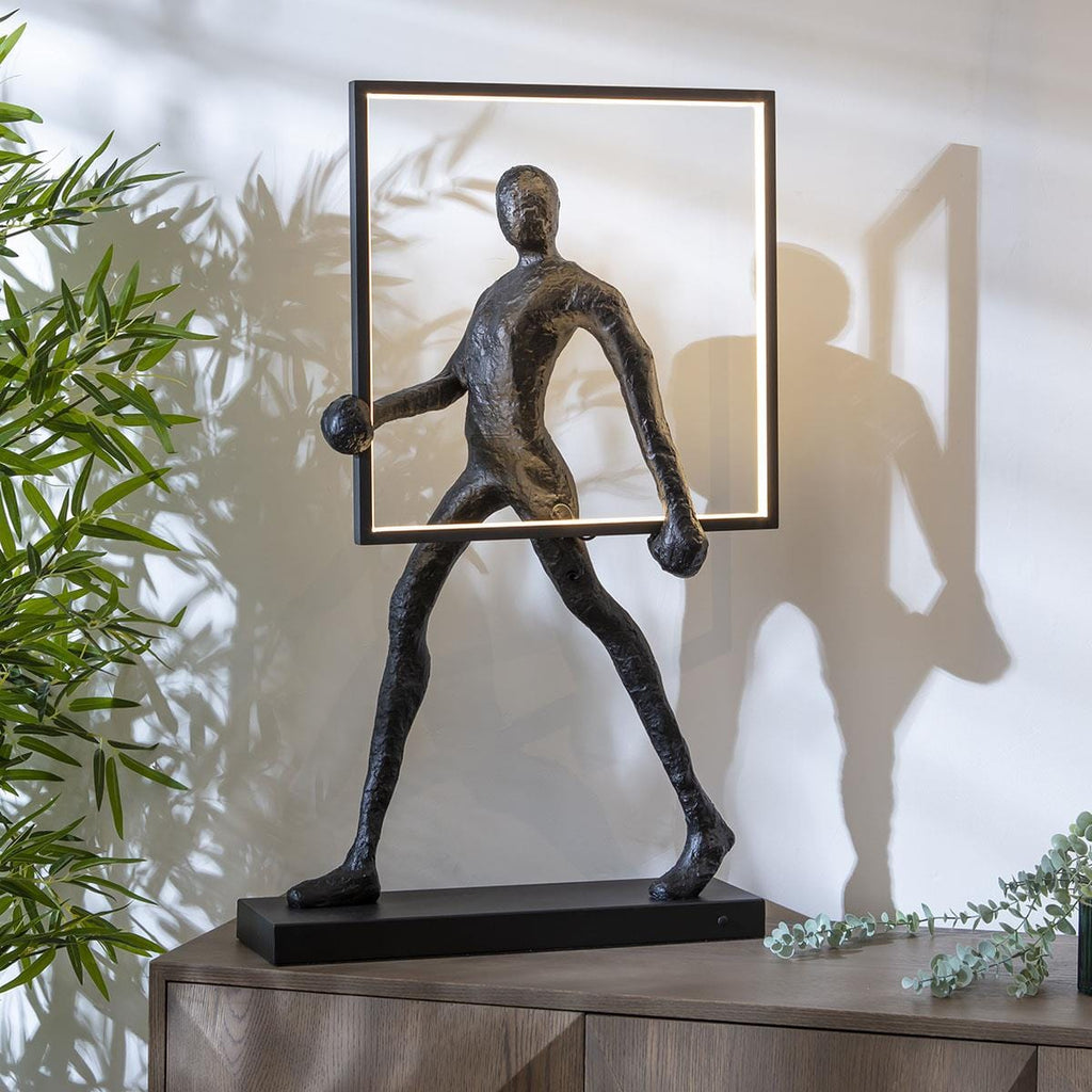 Sculpt Square Black Resin Large LED Table Lamp 50x92cm