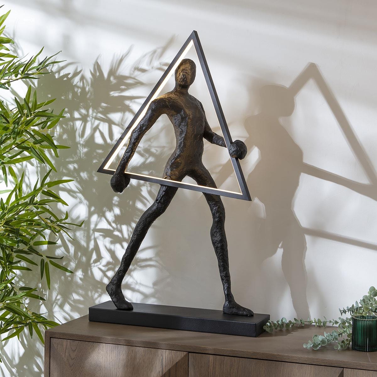 Sculpt Triangle Black Resin Large LED Table Lamp 50x92cm