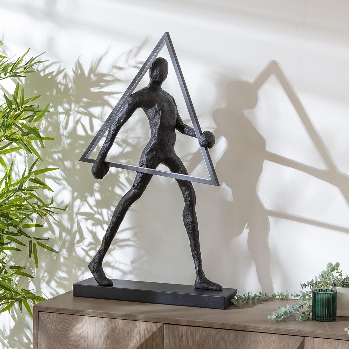 Sculpt Triangle Black Resin Large LED Table Lamp 50x92cm