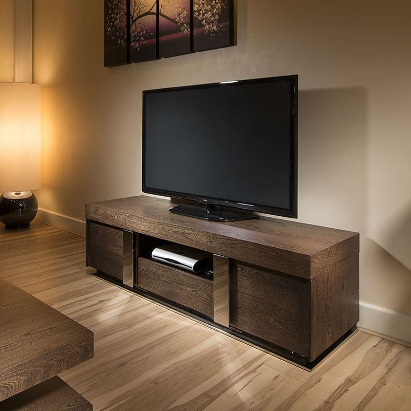 Modern TV Stand / Cabinet / Unit Large 1.6 mtr Elm Wood & Stainless