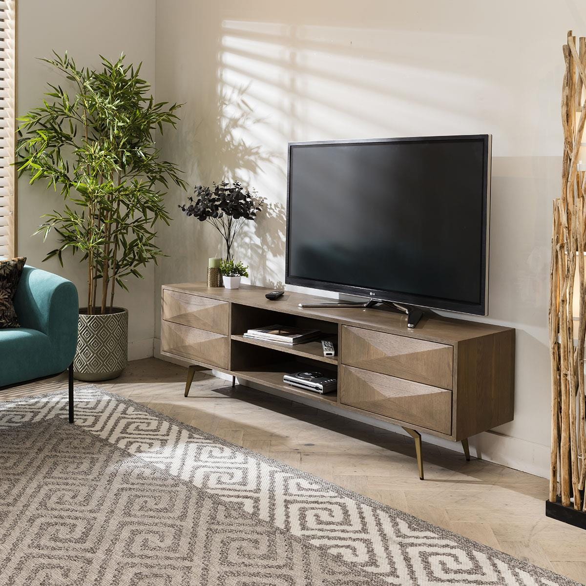 Convex Geometric TV Stand Cabinet Grey 190cm