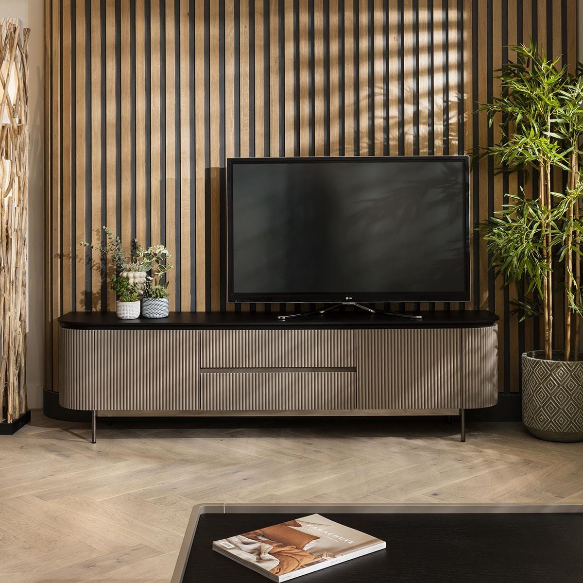 Laura Modern TV Stand Cabinet Matte Taupe 210cm