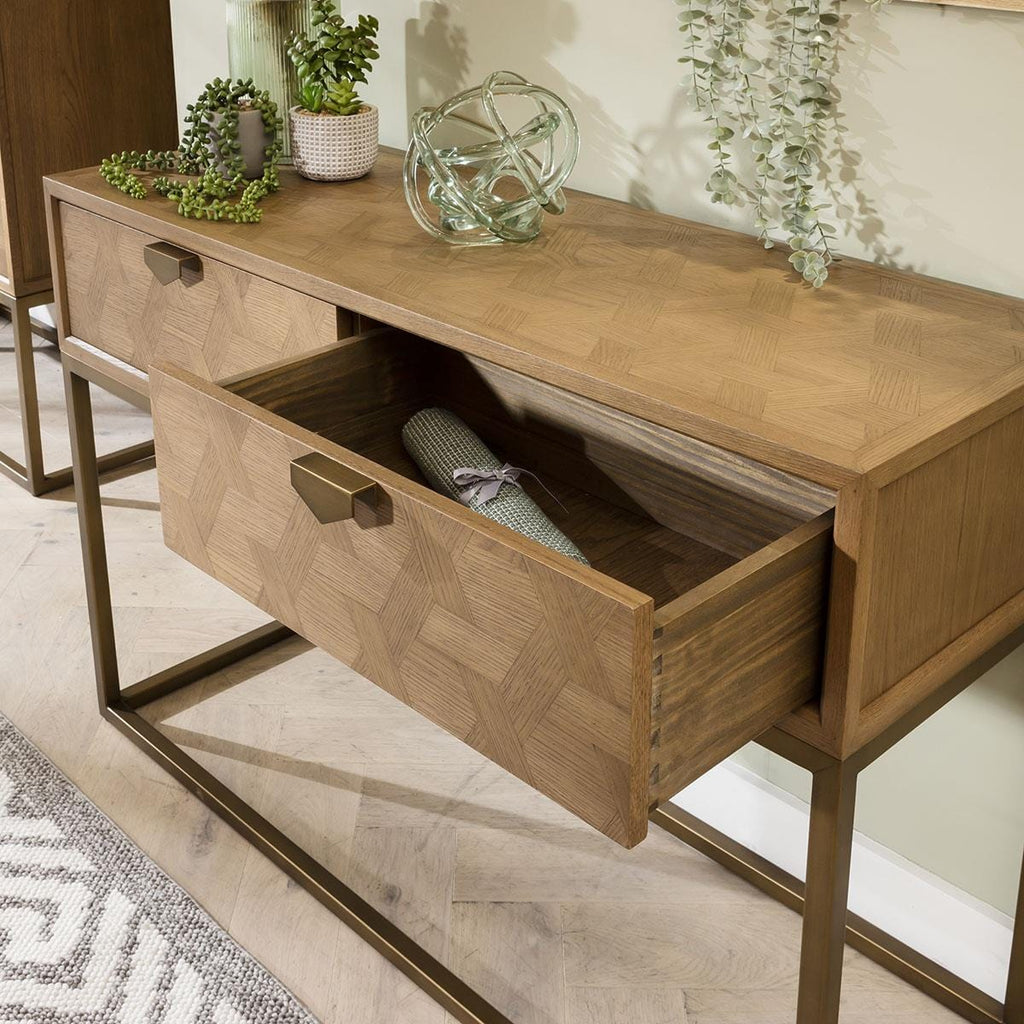 Hemingway Console Hallway Table Oak & Gold Brown 120cm