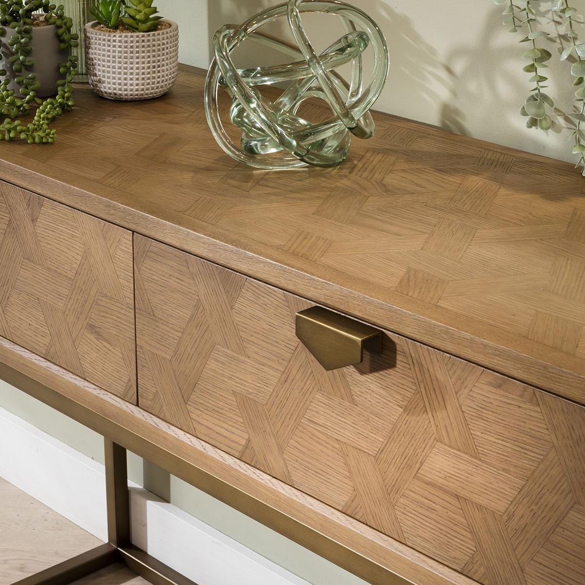 Hemingway Console Hallway Table Oak & Gold Brown 120cm