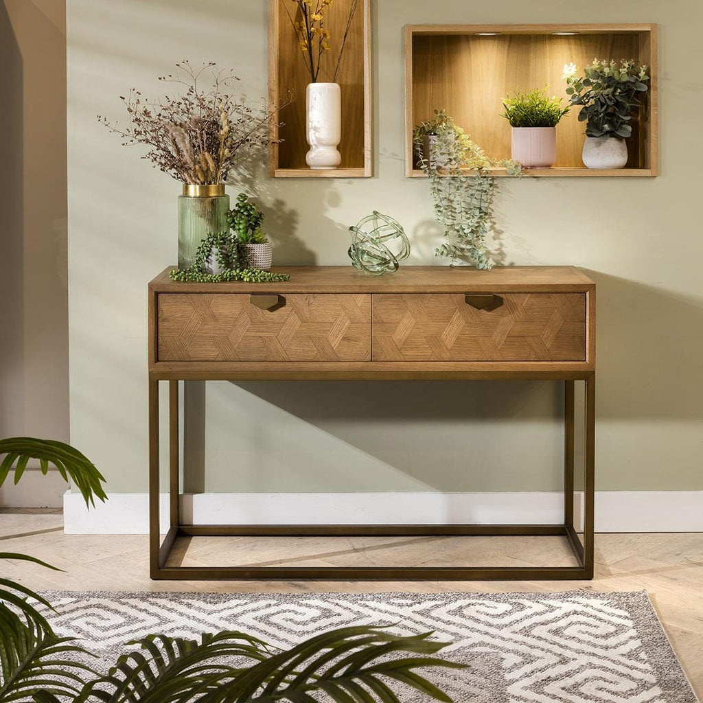 Hemingway Console Hallway Table Oak & Gold Brown 120cm