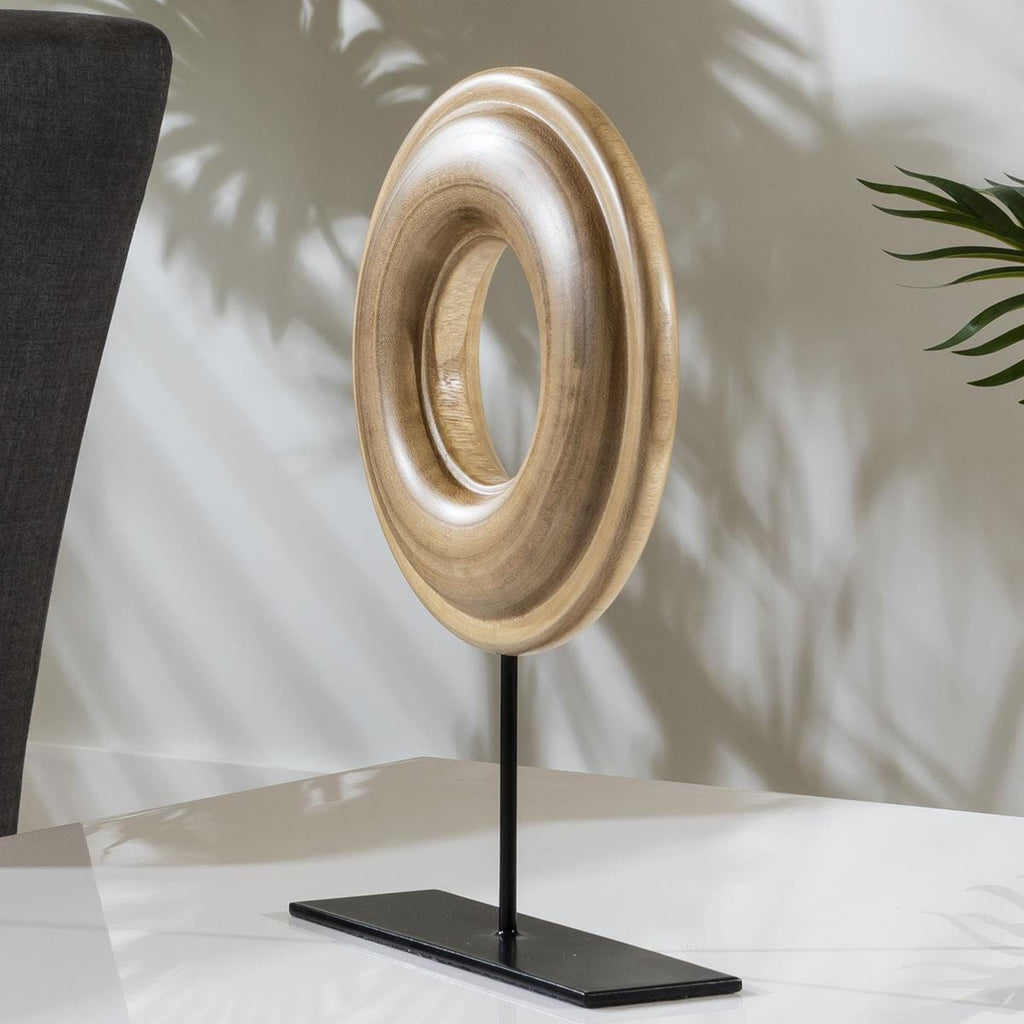 Quatropi Wooden Disc Sculture 30cm - Natural Wooden Ornament