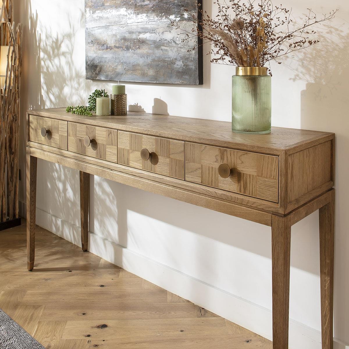 Holly Hallway Console Table with Drawers Oak 160x40cm