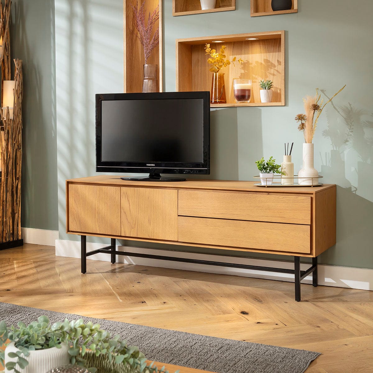 Grado TV Stand Cabinet Media Unit Light Wood 165cm