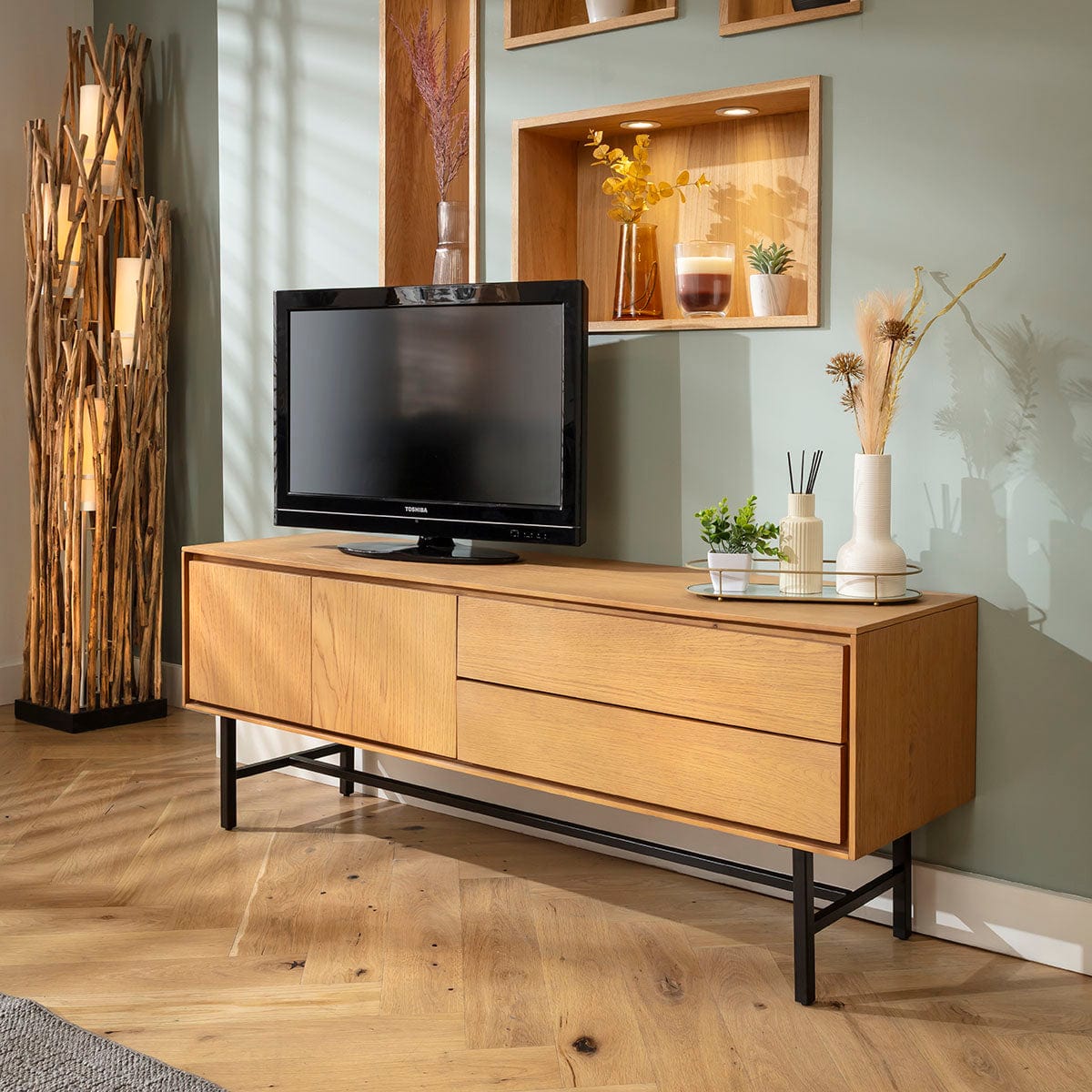 Grado TV Stand Cabinet Media Unit Light Wood 165cm