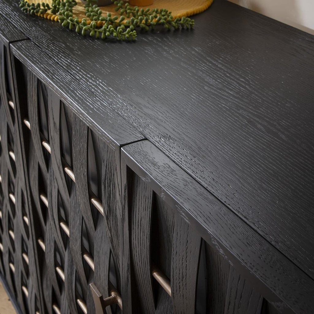 Izzy 4 Door Woven Black Oak Sideboard Cabinet 160cm