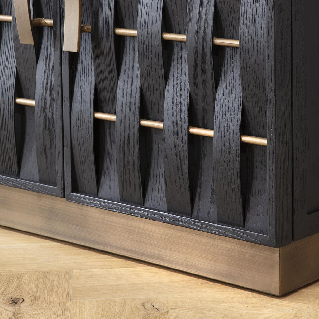 Izzy 4 Door Woven Black Oak Sideboard Cabinet 160cm