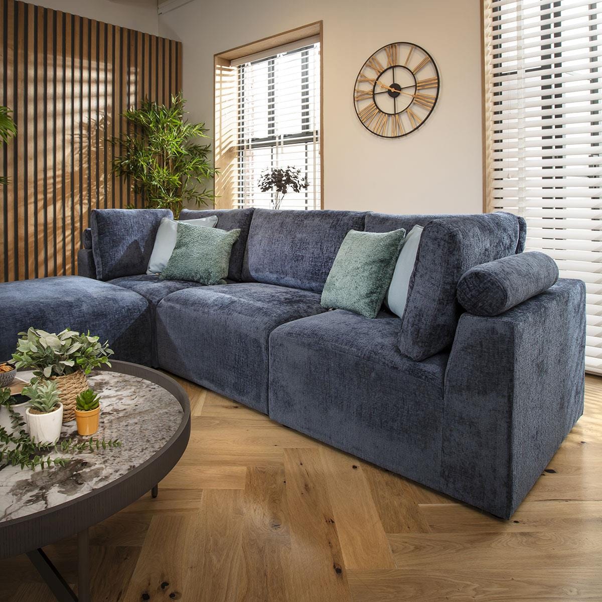 Martha 3 Seater Modular Sofa Blue Chenille 266x176cm 2L