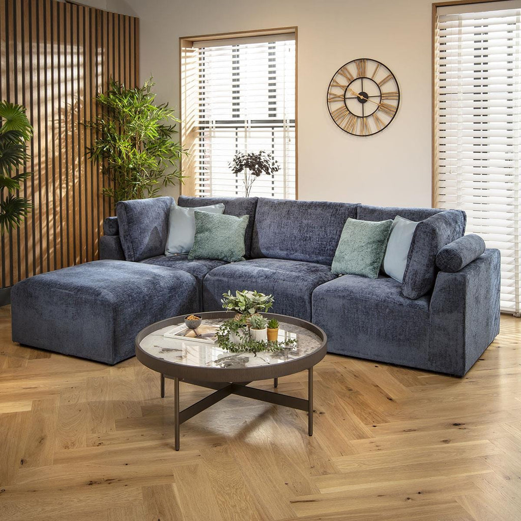 Martha 3 Seater Modular Sofa Blue Chenille 266x176cm 2L