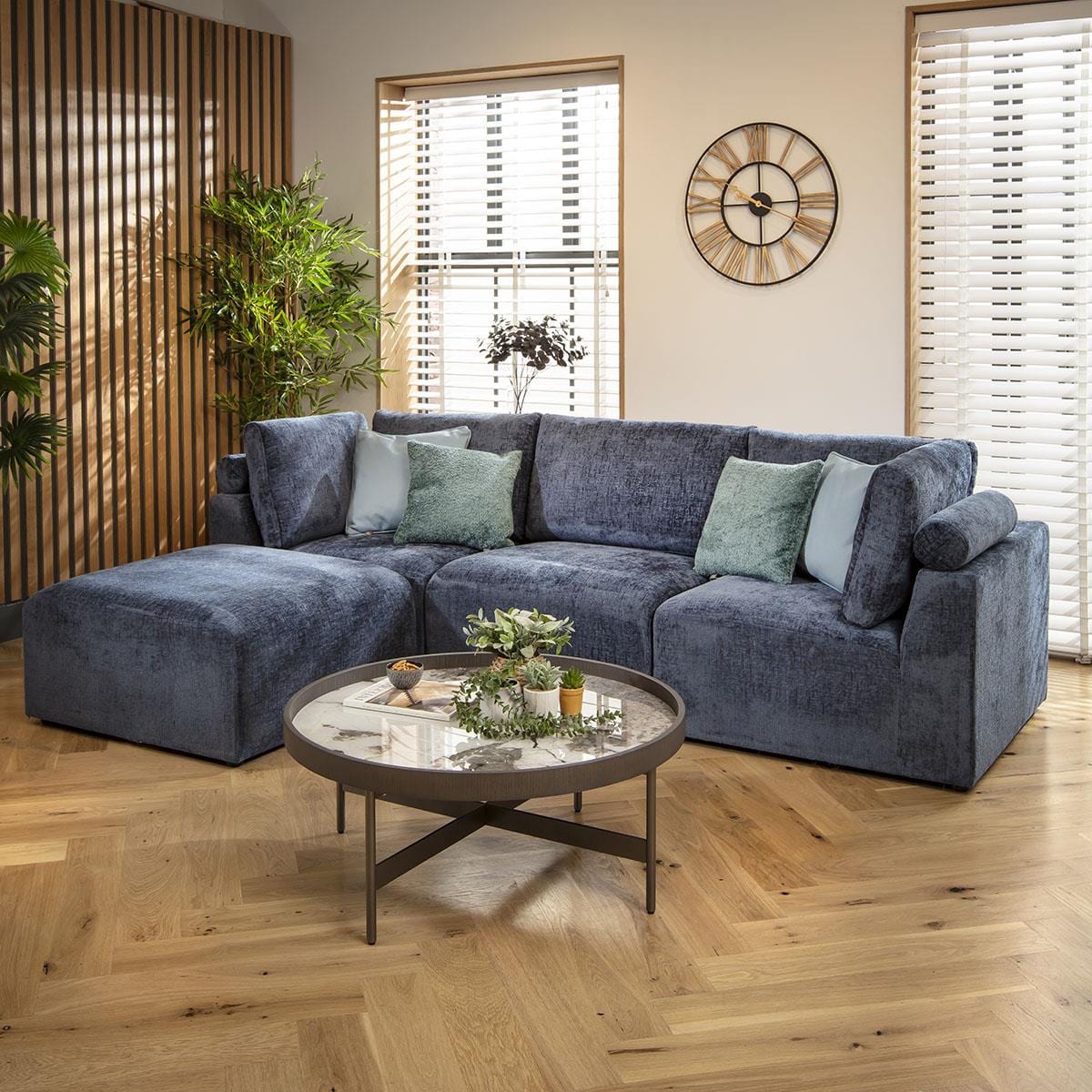 Martha 3 Seater Modular Sofa Blue Chenille 266x176cm 2L